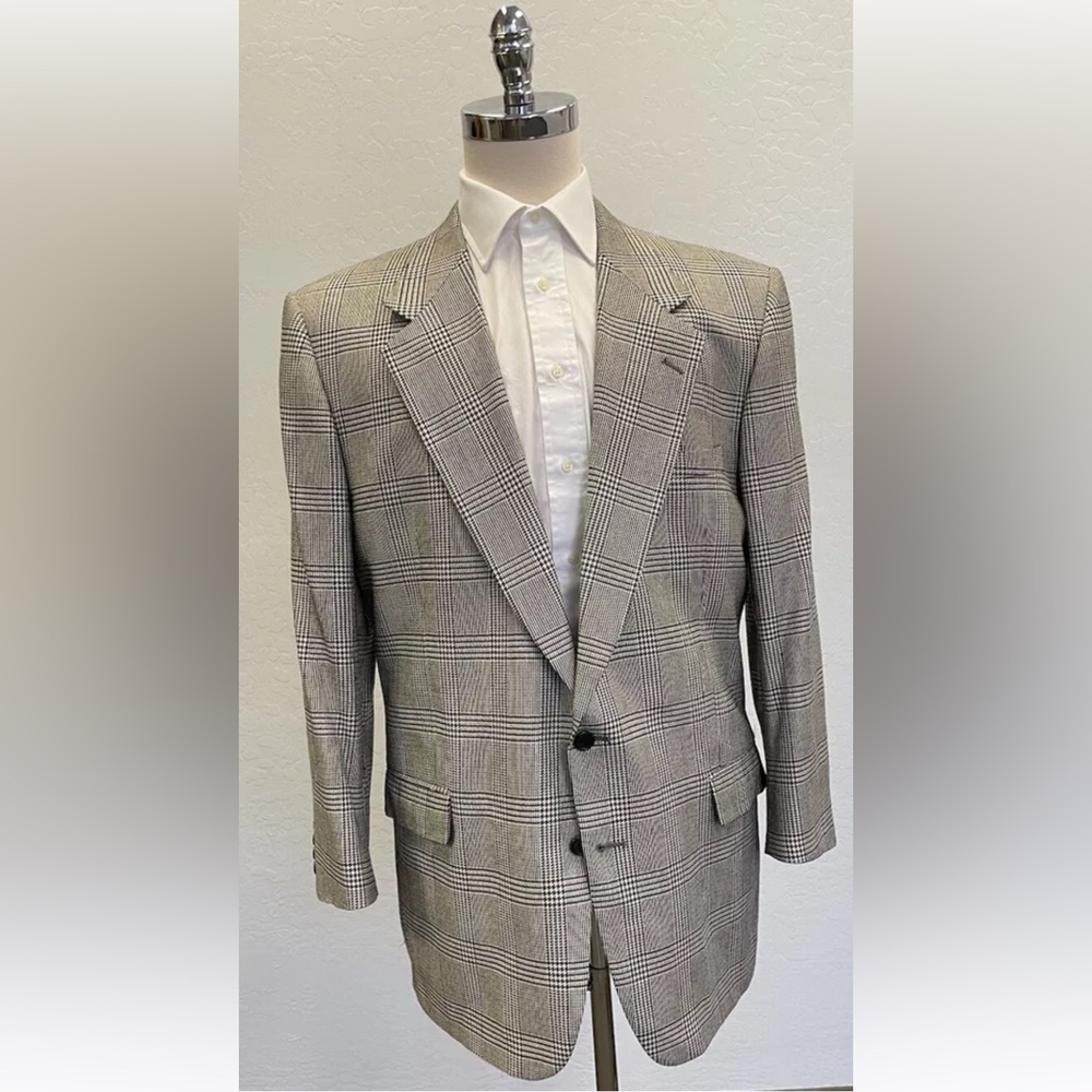 PERRY ELLIS vintage perry‎ ellis era Prince of Wales Check Jacket 46 made in usa